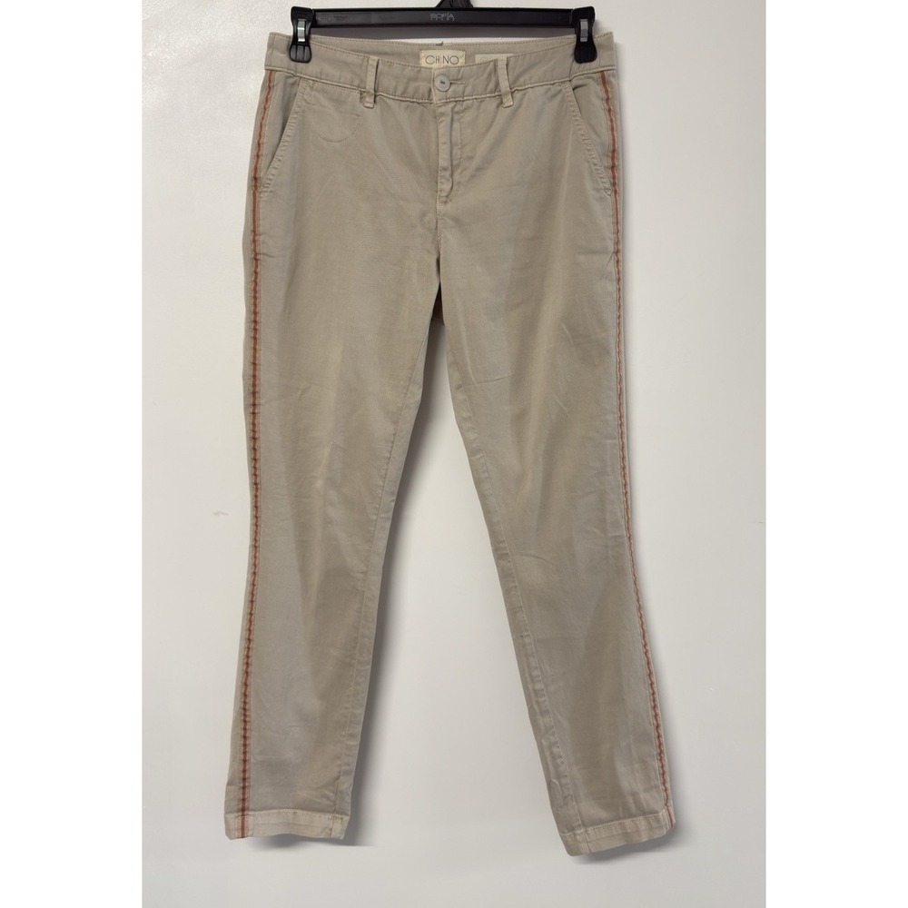 Anthropologie Chino Pants Womens‎ 28 Khaki Relaxed Fit Tuxedo Stripe Cotton #54